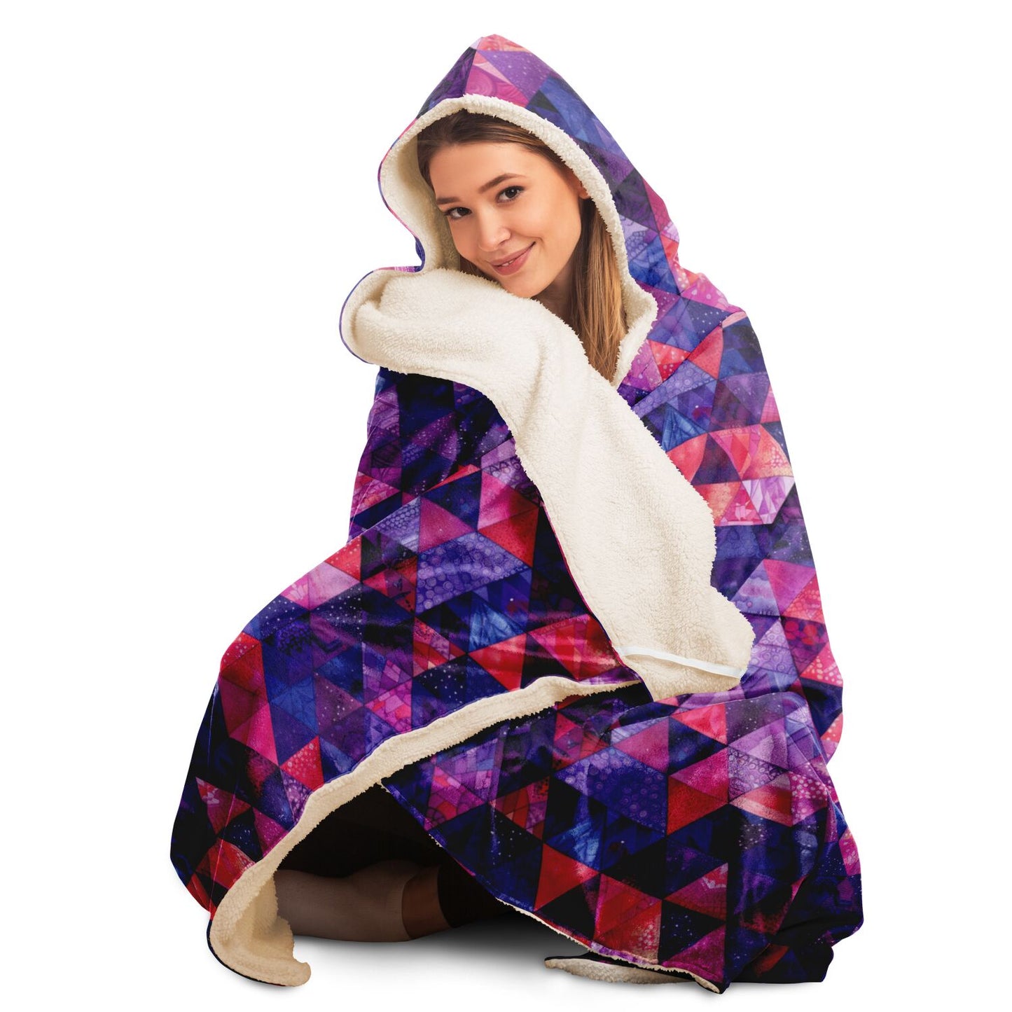 Vibrant Geometric Pattern Hooded Blanket