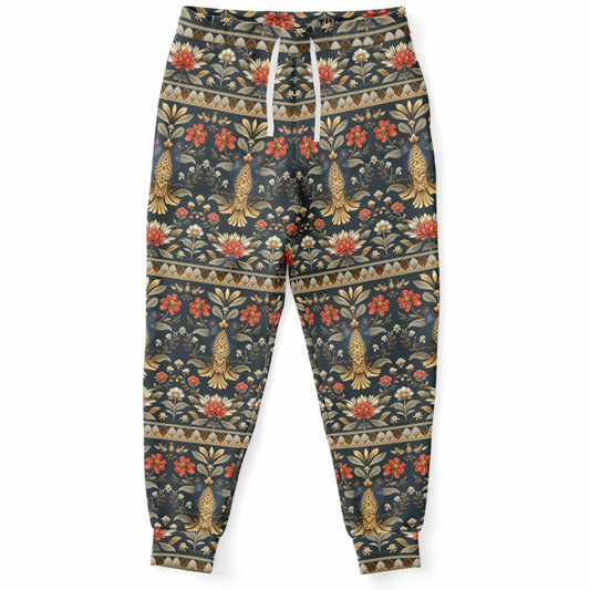 Vintage Floral Peacock High-Waisted Joggers for Elegant Loungewear - AOP