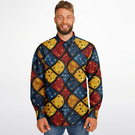 Geometric Mosaic Long Sleeve Button Down Shirt - AOP