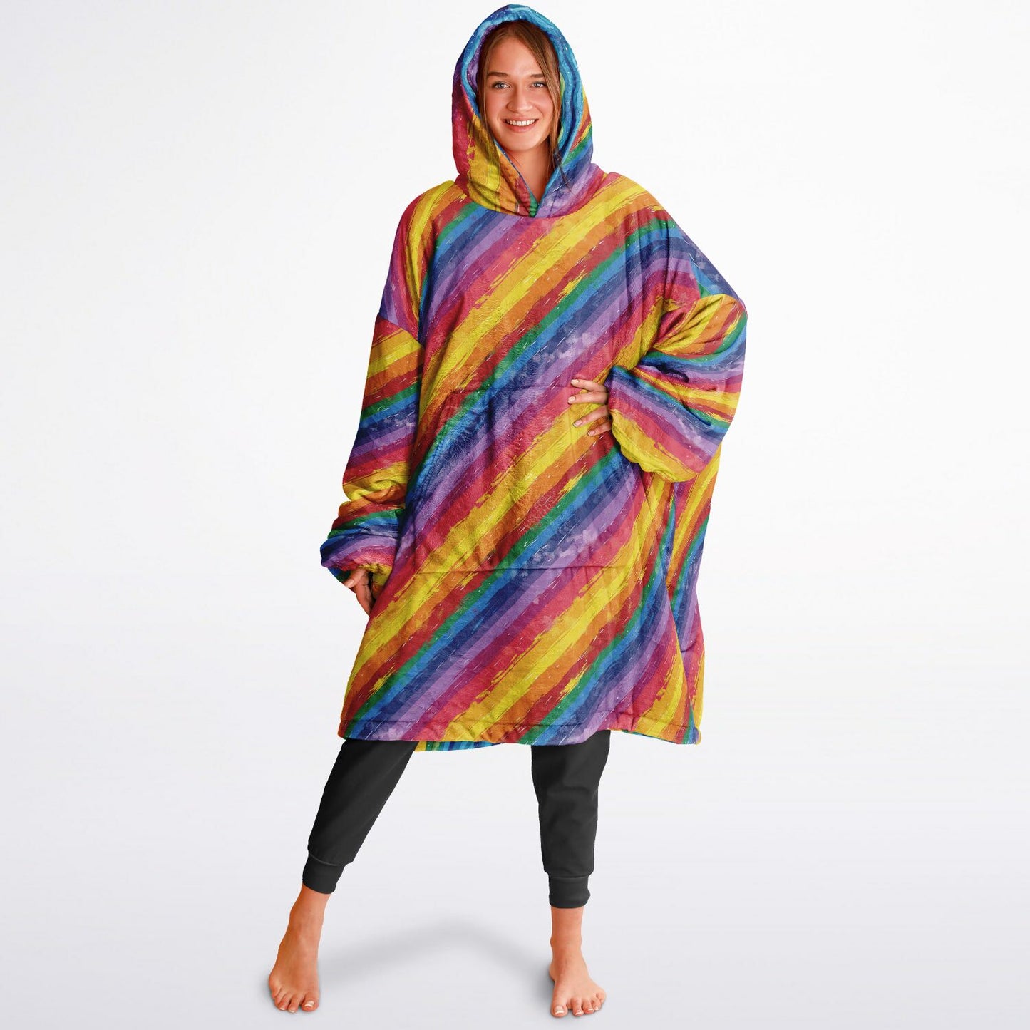 Reversible Snug Hoodie - Rainbow Stripes and Waves Designs - AOP