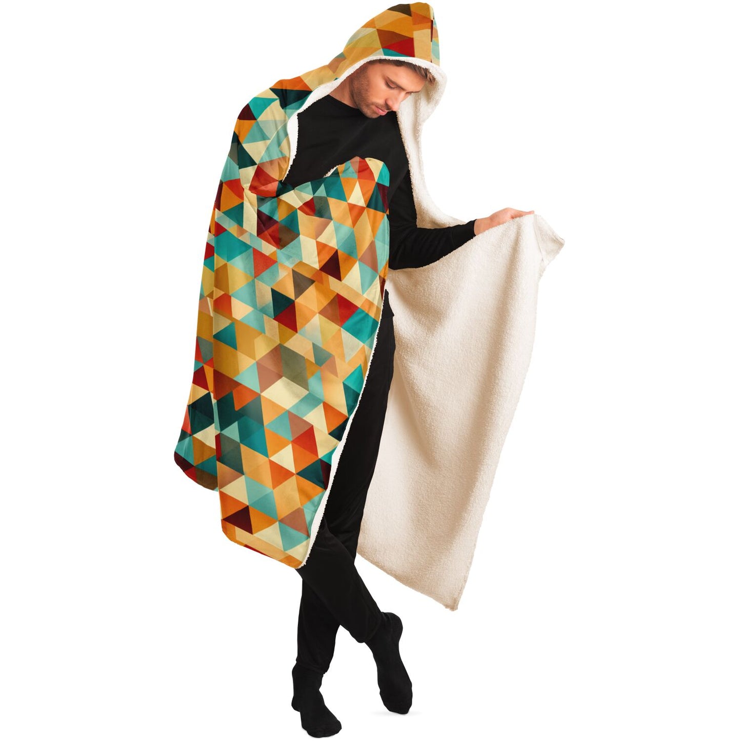 Retro Geometric Triangles Hooded Blanket