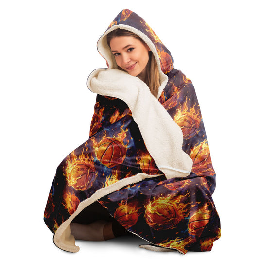 Fiery Basketball Hooded Blanket