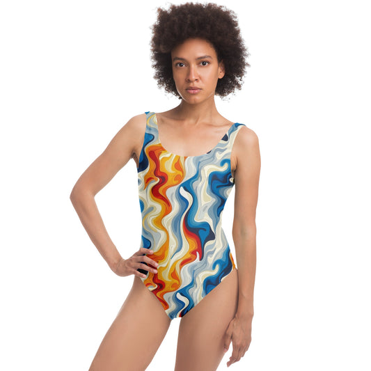 Retro Swirl Pattern Women's One-Piece Swimsuit - AOP