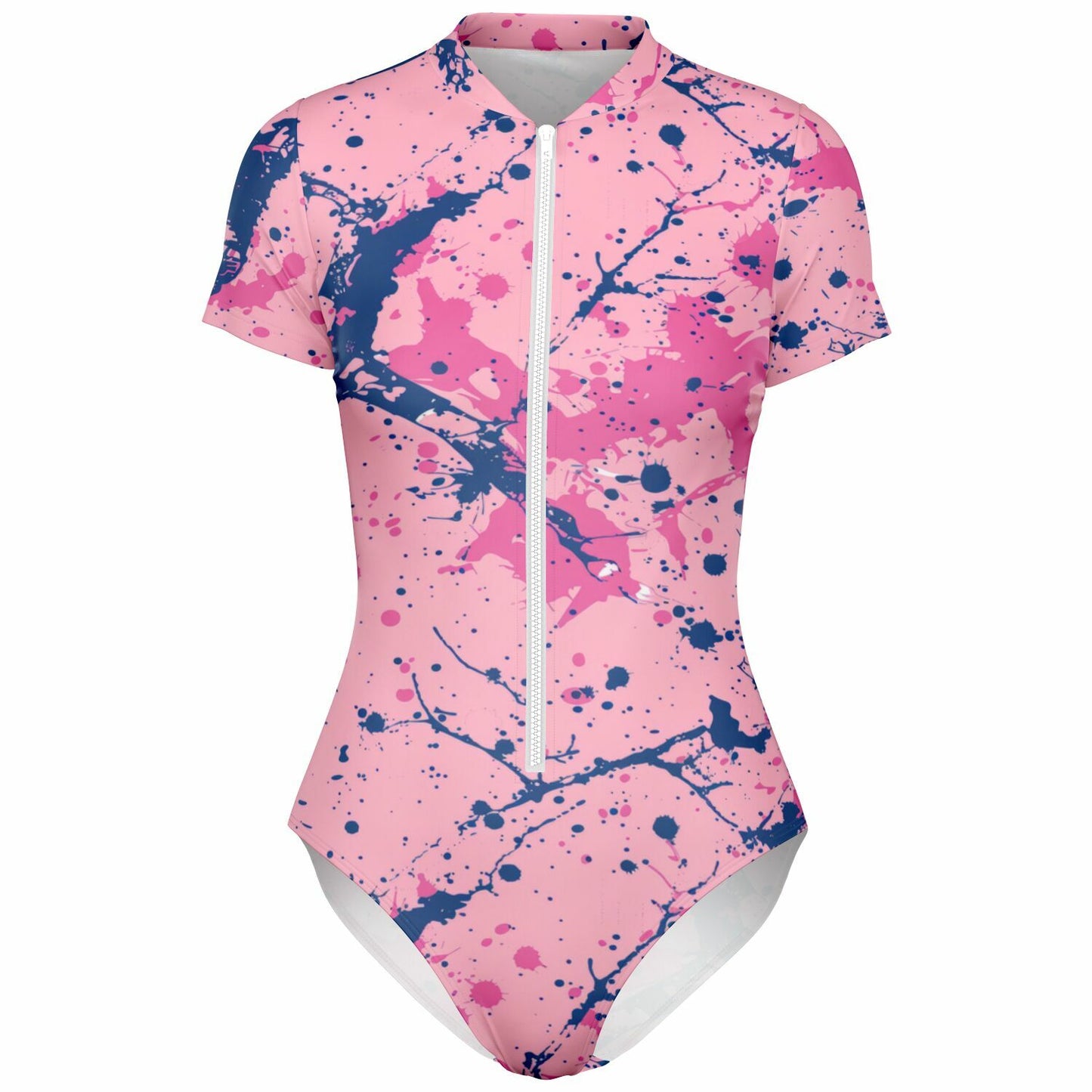 Pink and Blue Splatter Pattern Women's Short-Sleeve Swimsuit - AOP