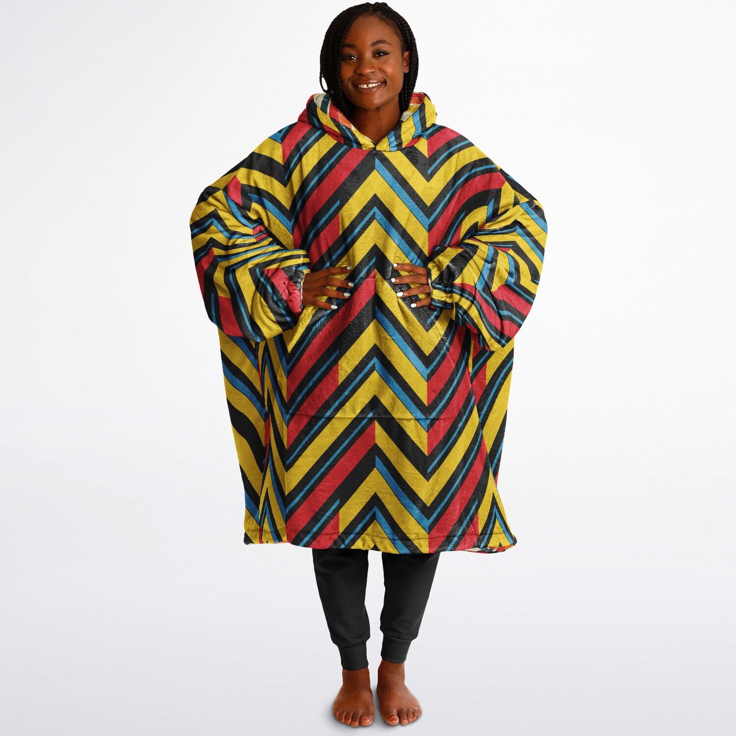 Reversible Snug Hoodie - Multicolor Stripes and Chevron Designs - AOP