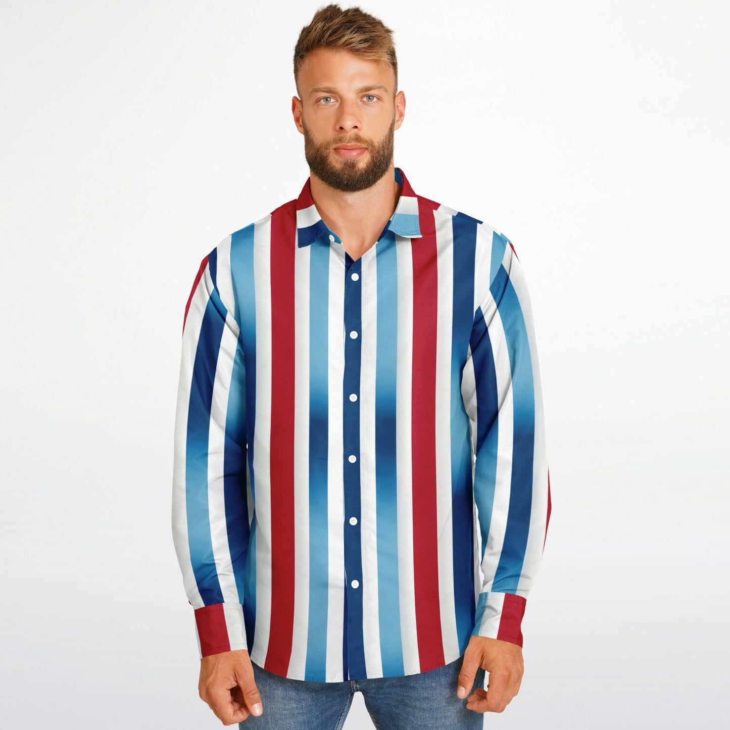 Patriotic Stripes Long Sleeve Button Down Shirt