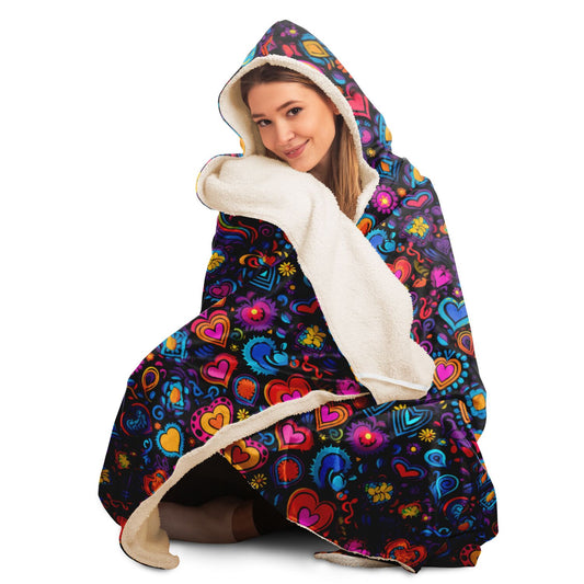 Psychedelic Hearts Hooded Blanket