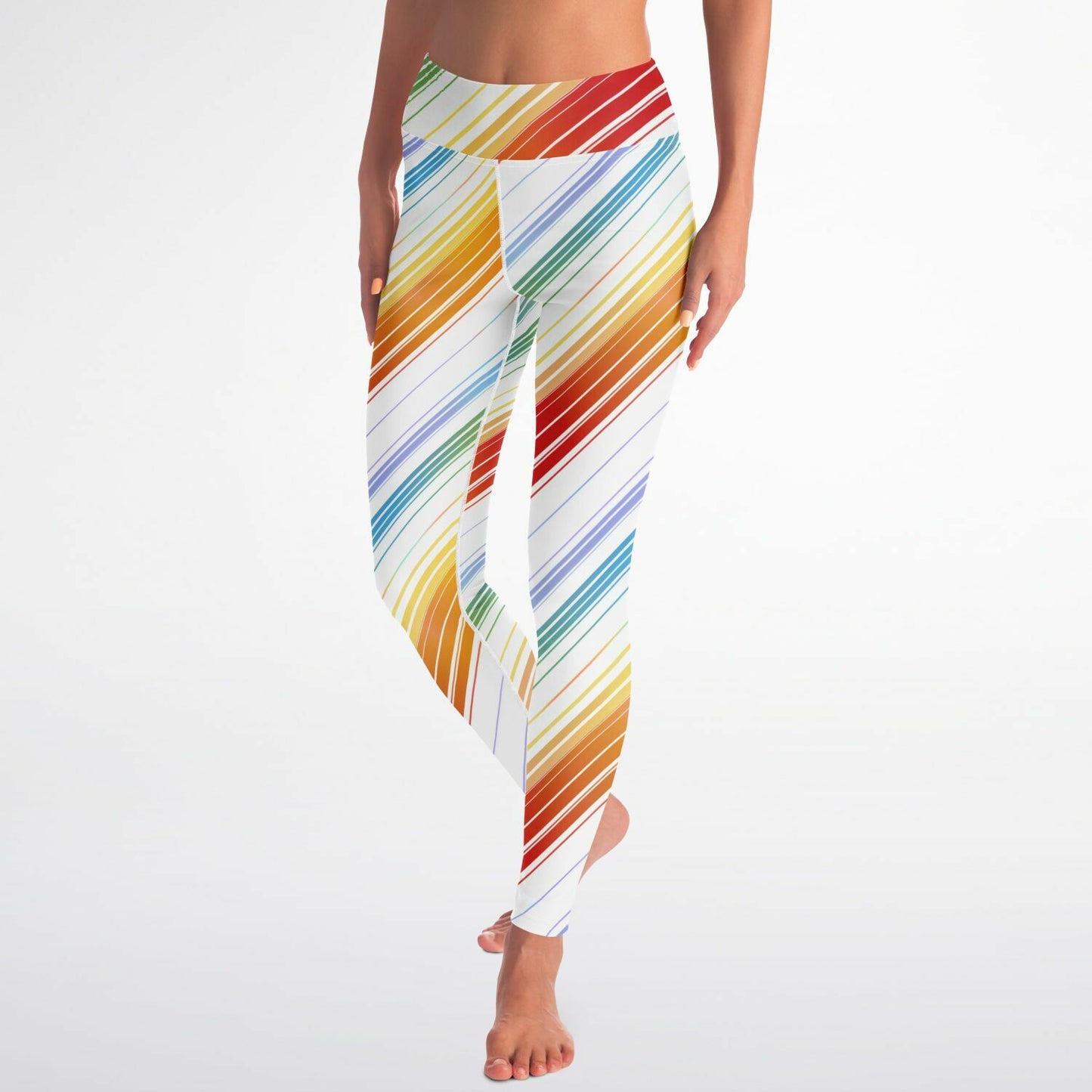 Rainbow Stripes High-Waisted Yoga Leggings for Bright and Stylish Practice - AOP