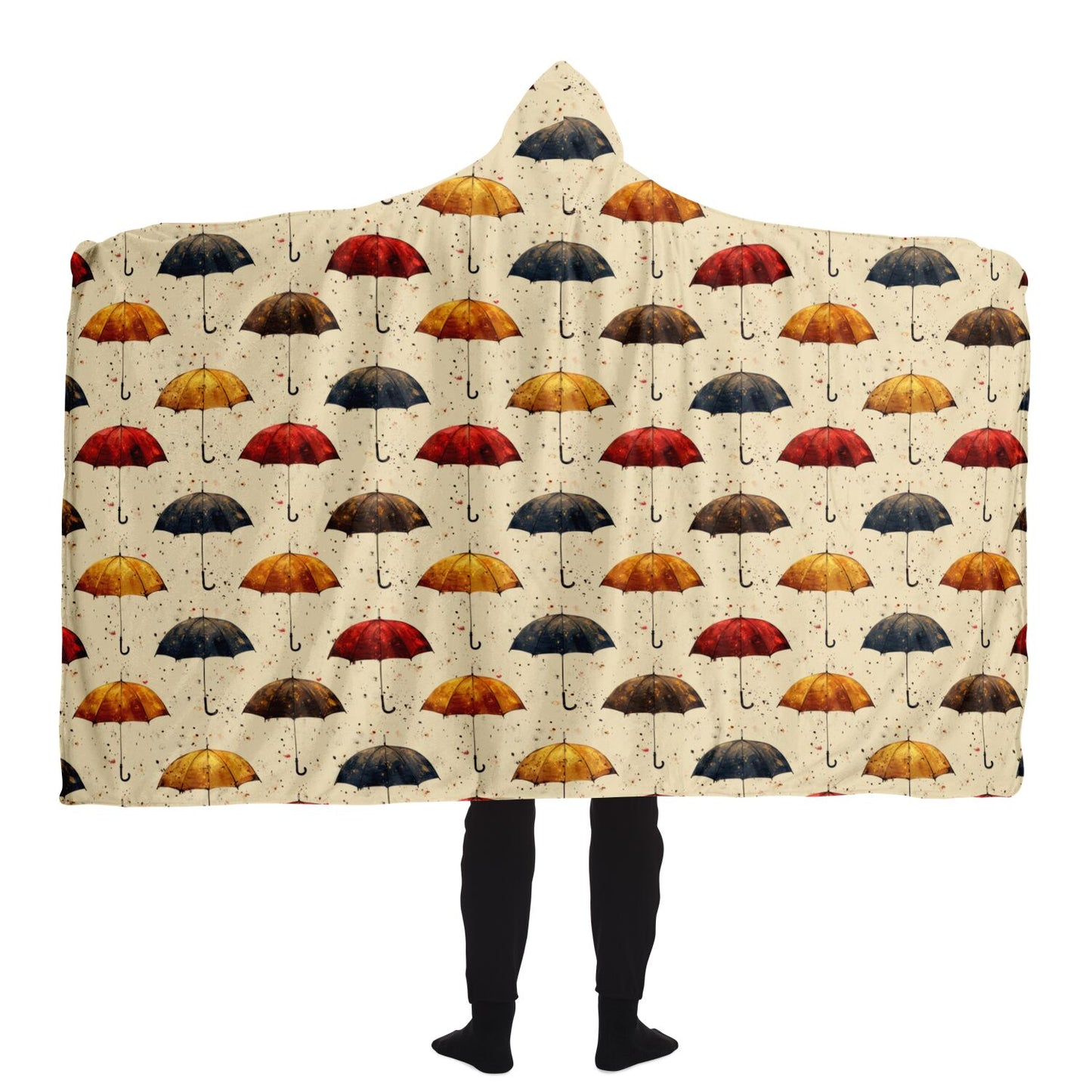 Vintage Umbrella Pattern Hooded Blanket