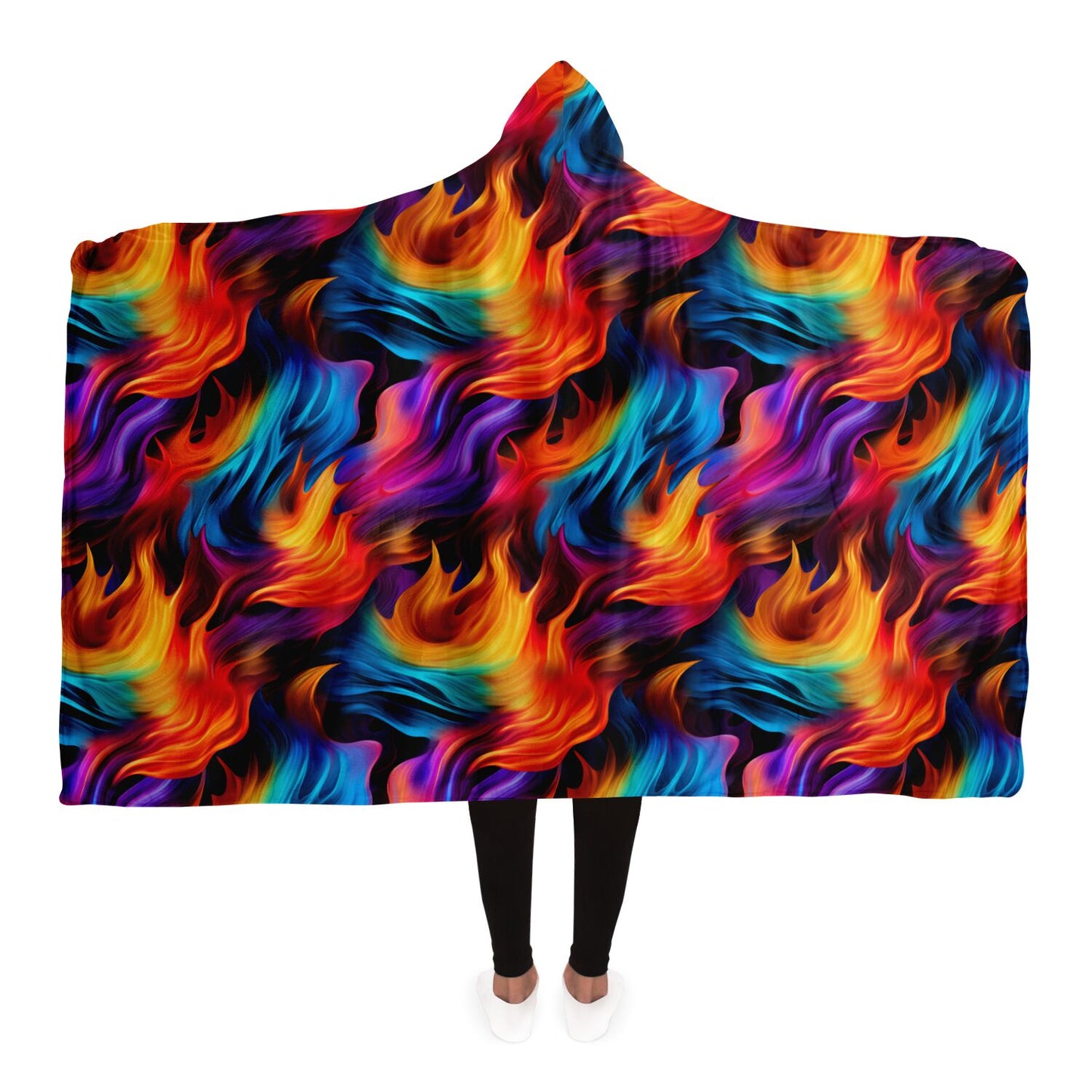 Fiery Waves Hooded Blanket