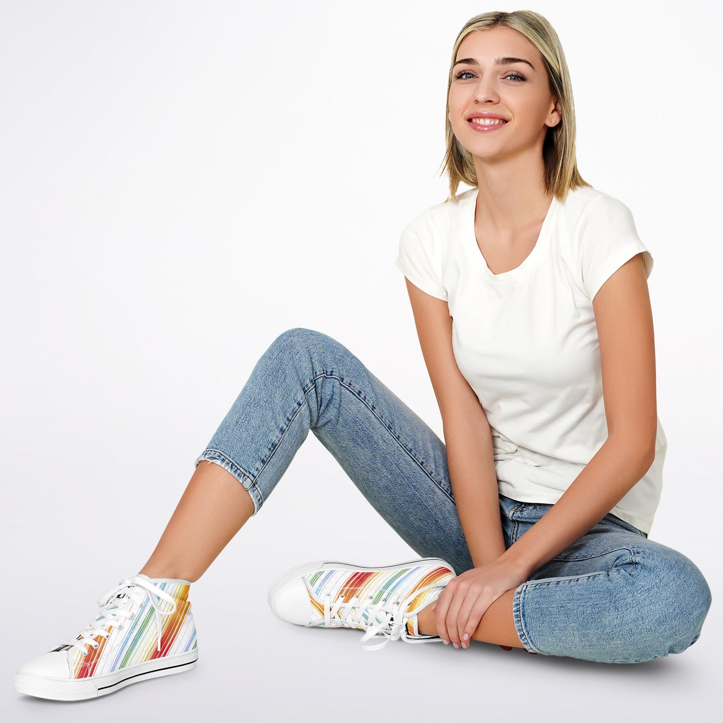 Urban Peak High-Top Shoes with Rainbow Stripes Design