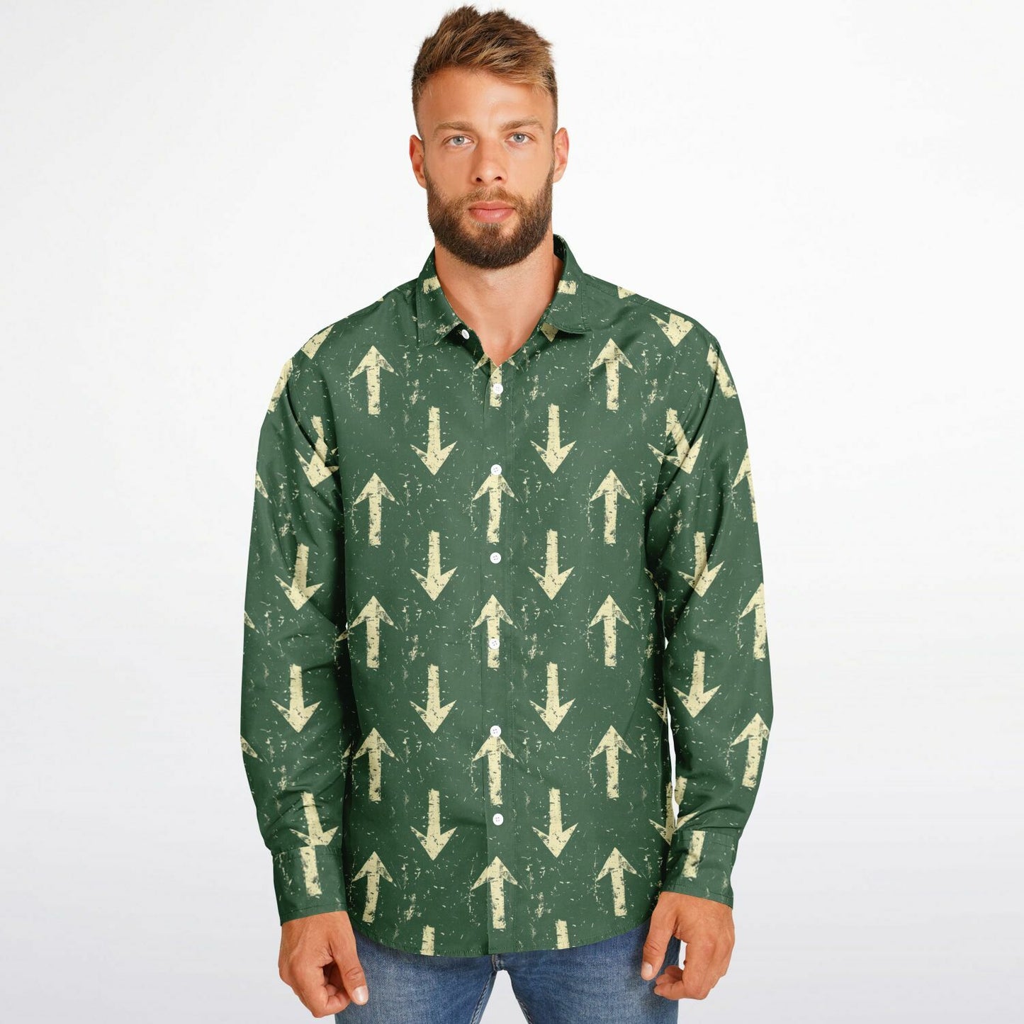 Urban Arrow Pattern Long Sleeve Button Down Shirt