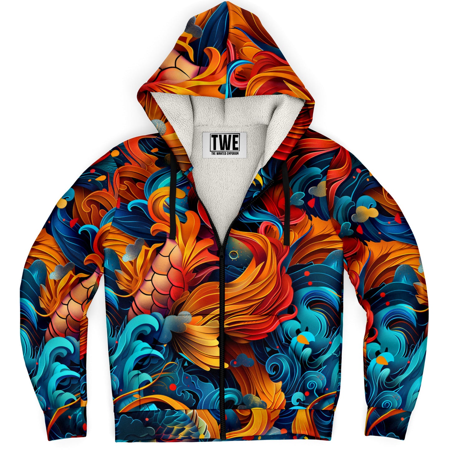 Vibrant Koi Fish Microfleece Zip Hoodie - AOP