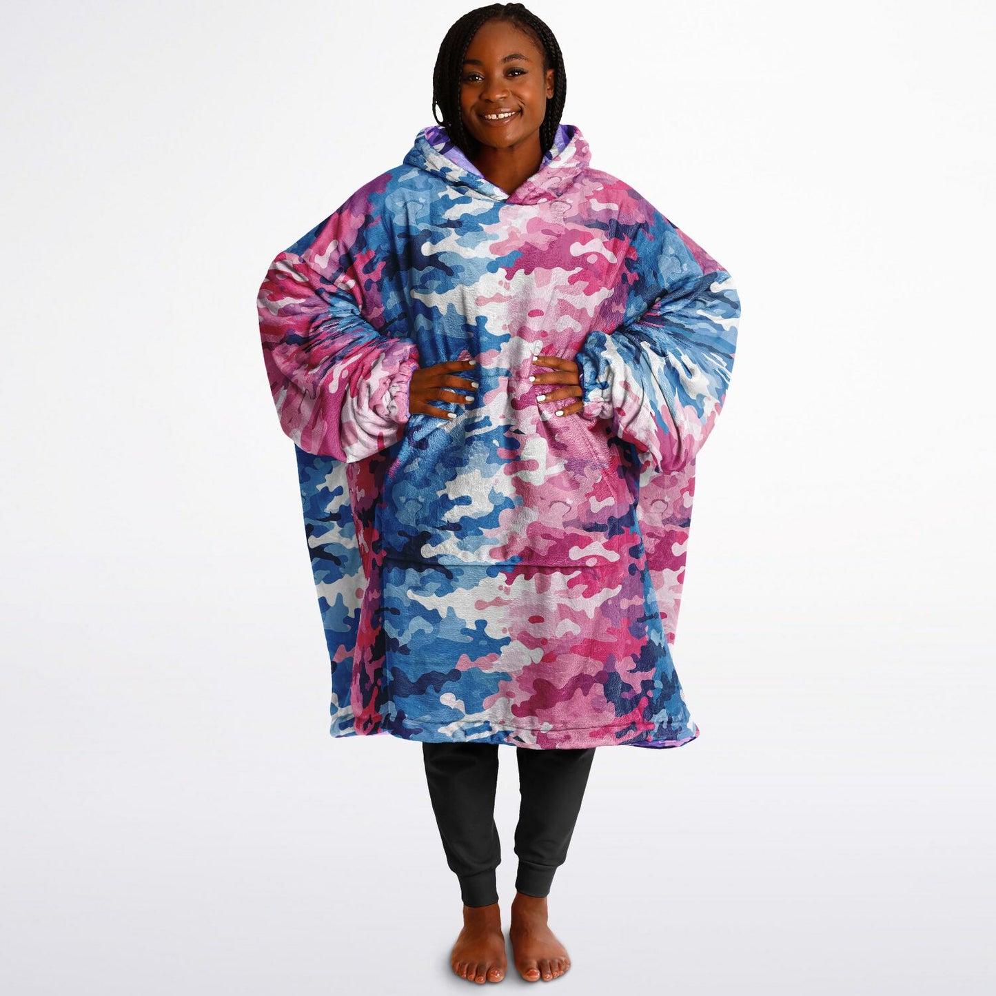 Reversible Snug Hoodie - Purple and Pink Camo Designs - AOP