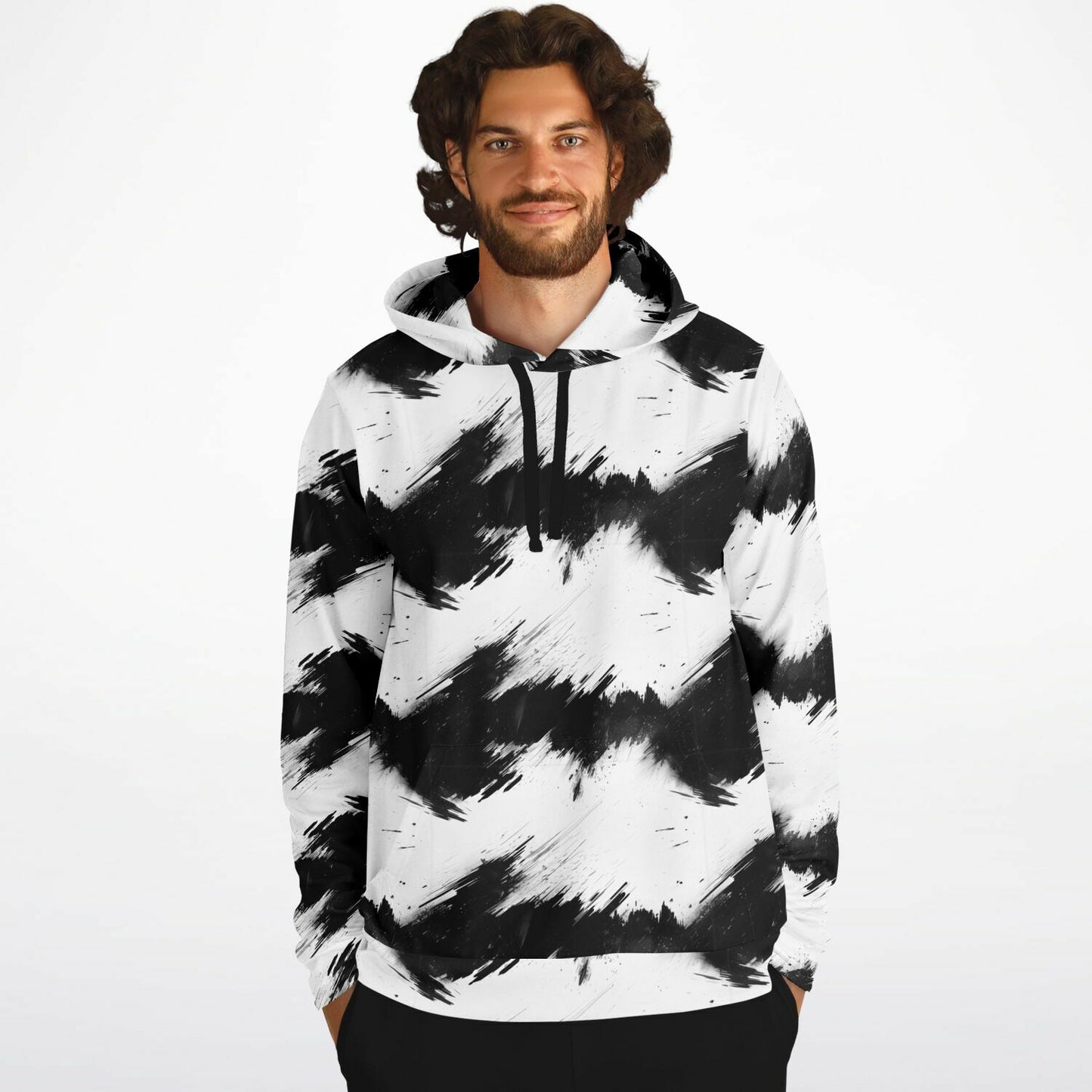 Monochrome Brushstroke Unisex Hoodie - AOP