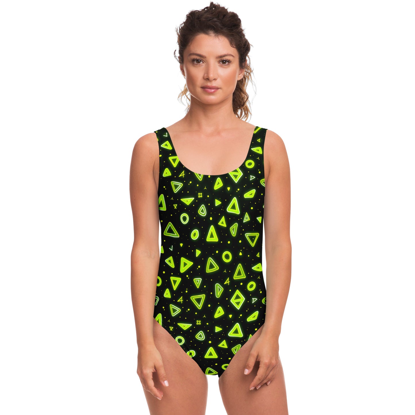 Neon Geometric Pattern Women's One-Piece Swimsuit - AOP