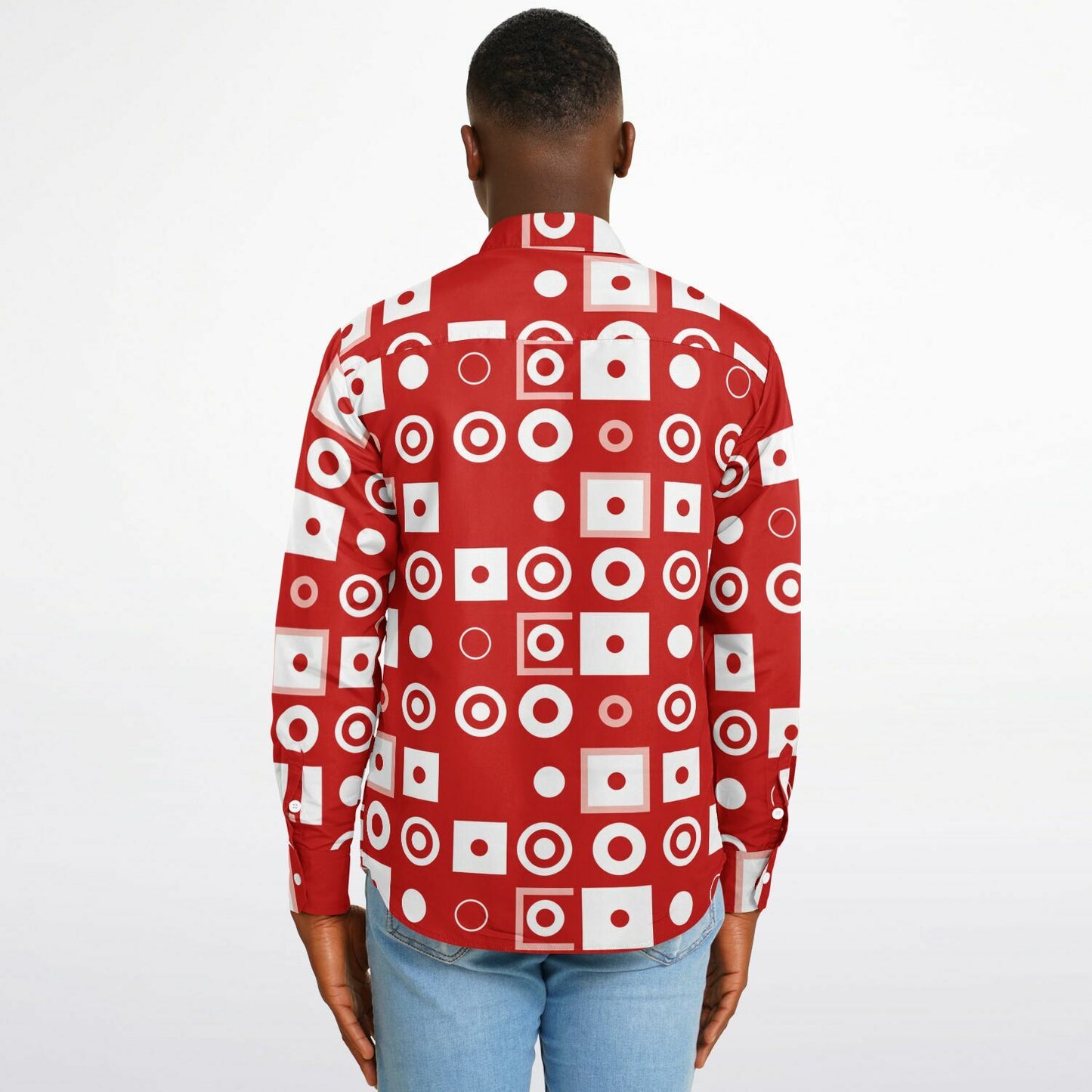 Bold Red Geometric Pattern Long Sleeve Button Down Shirt