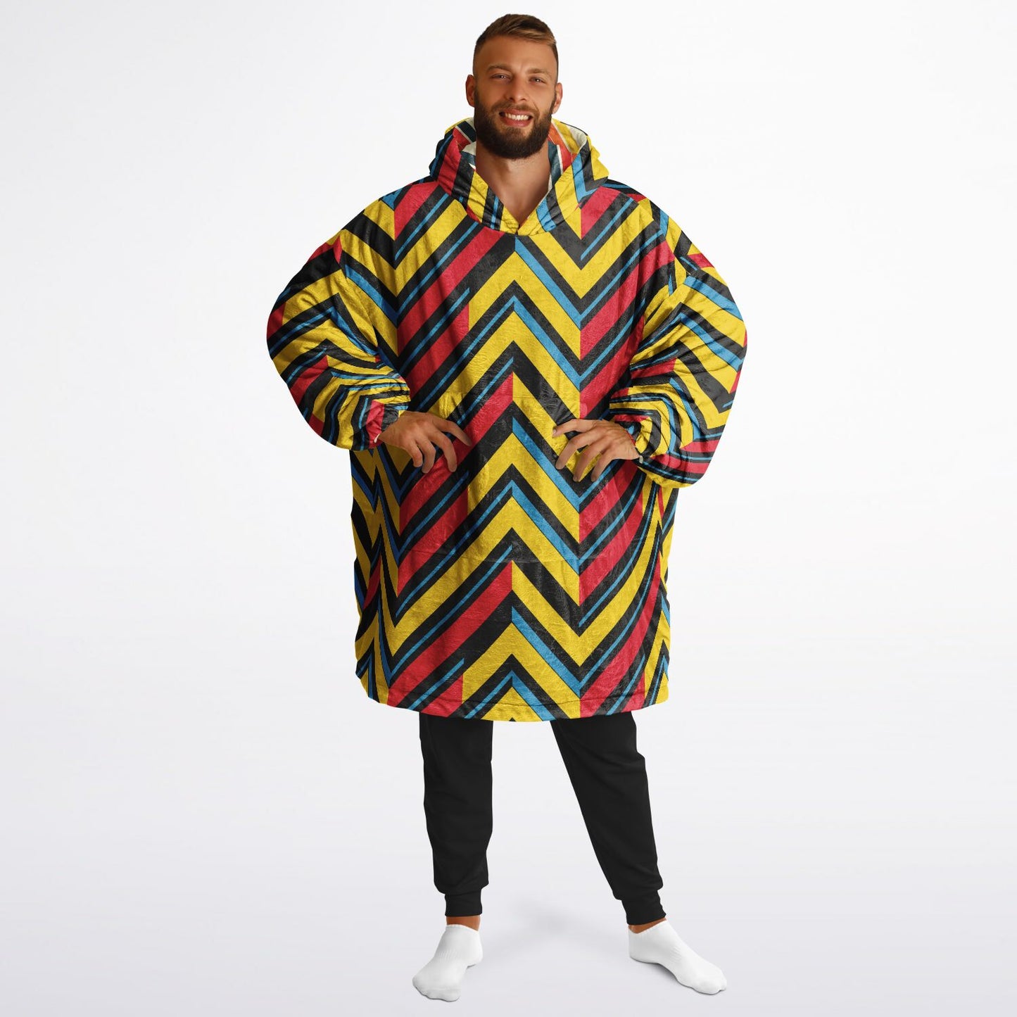 Reversible Snug Hoodie - Multicolor Stripes and Chevron Designs - AOP