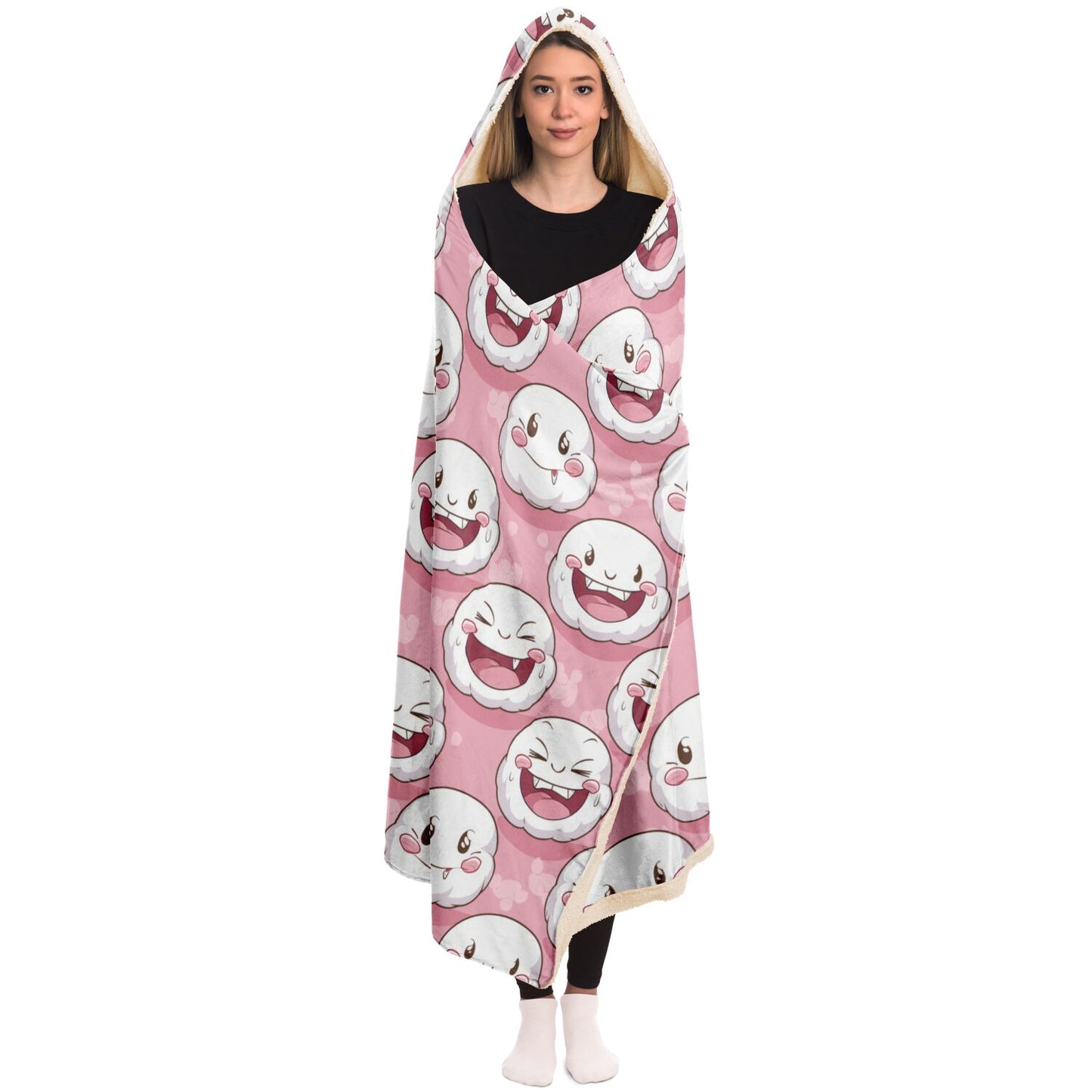 Cute Cartoon Faces Hooded Blanket