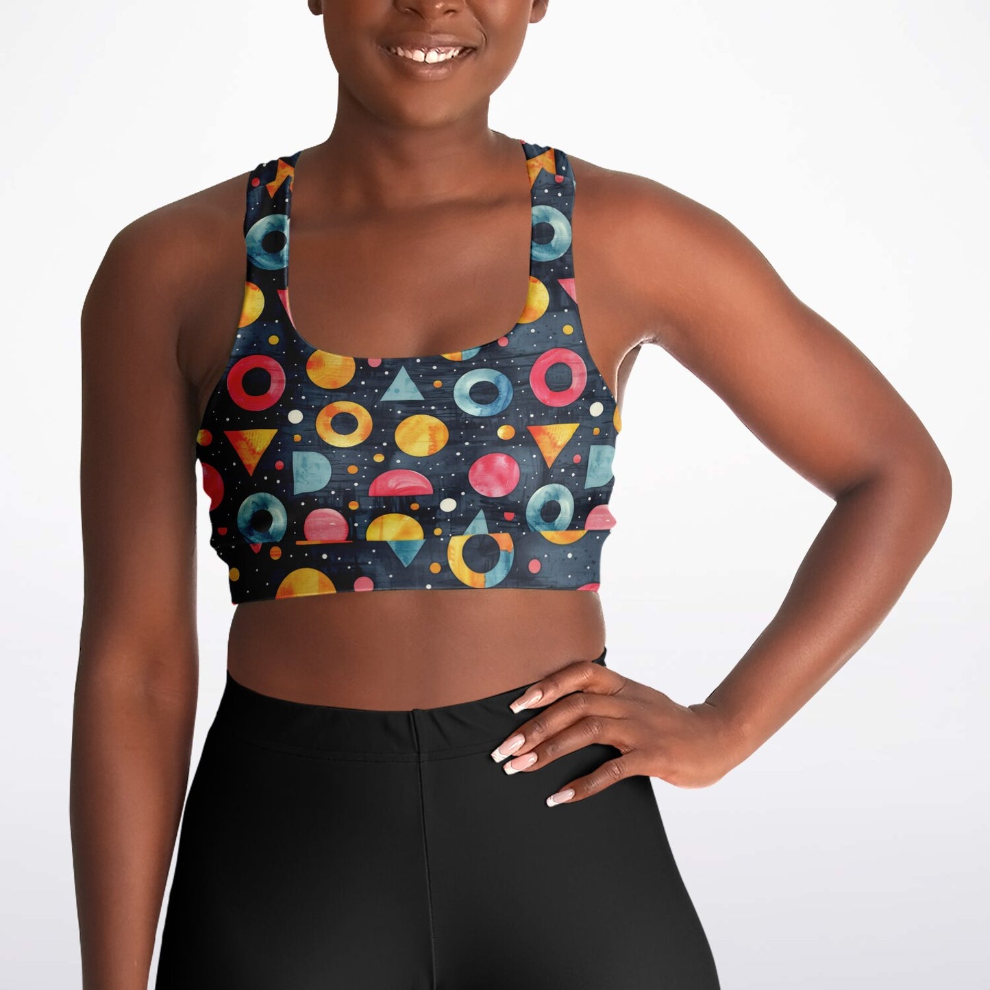 Retro Geometric Pattern Sports Bra