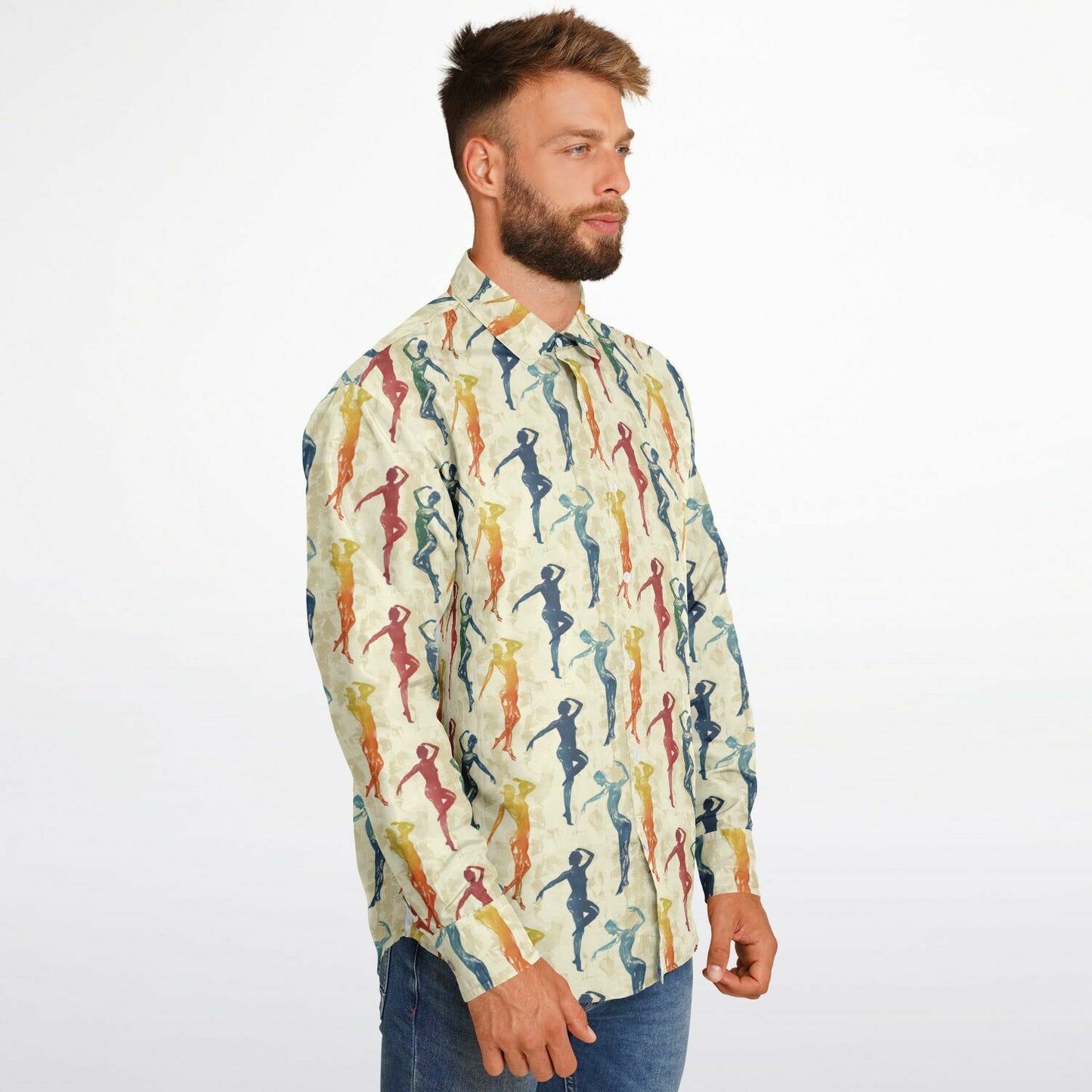 Colorful Silhouette Dance Long Sleeve Button Down Shirt