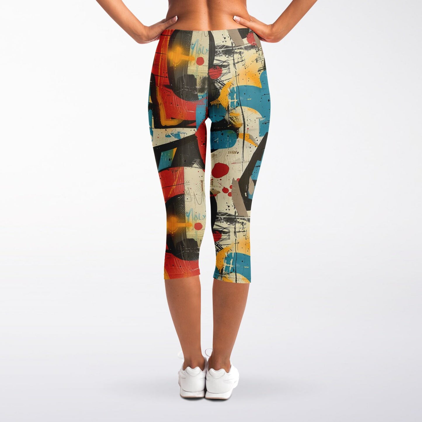 Abstract Art High-Waisted Capri Leggings for Creative Fitness Enthusiasts - AOP