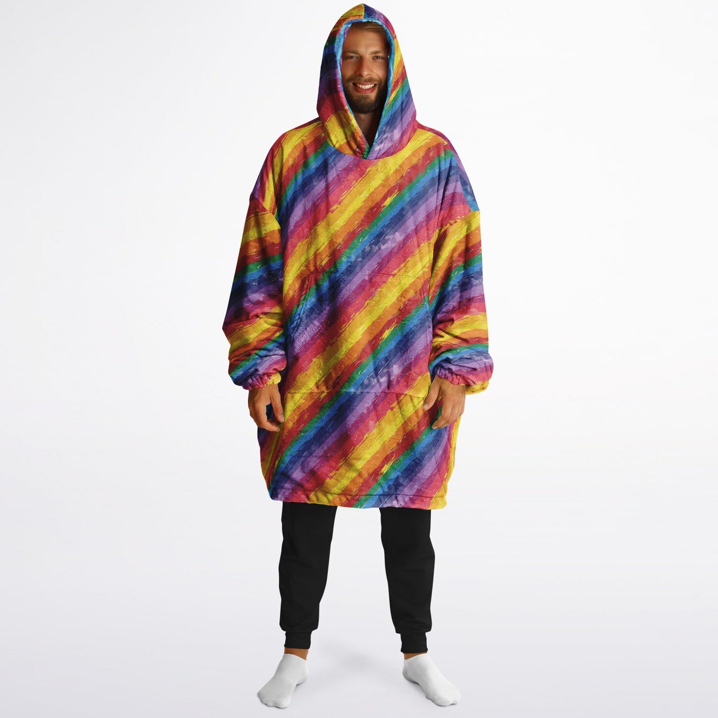 Reversible Snug Hoodie - Rainbow Stripes and Waves Designs - AOP