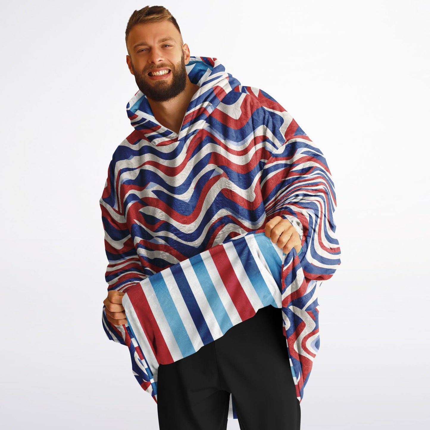 Reversible Snug Hoodie - Retro Waves and Bold Stripes Designs - AOP