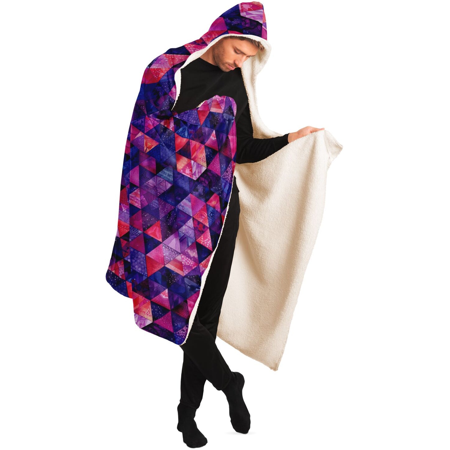 Vibrant Geometric Pattern Hooded Blanket