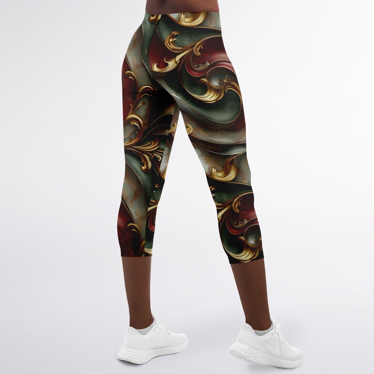 Opulent Swirl High-Waisted Capri Leggings for Luxurious Activewear - AOP