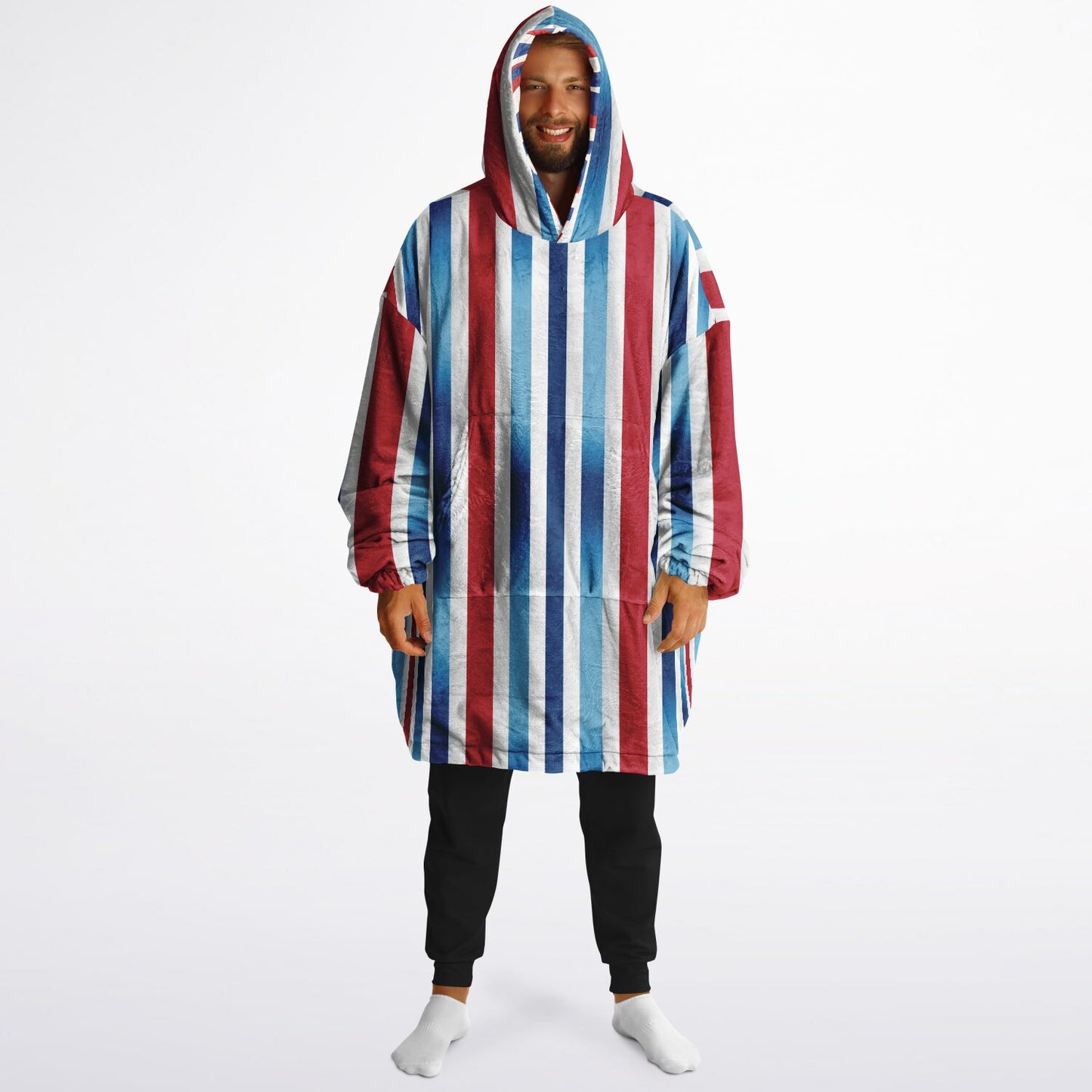 Reversible Snug Hoodie - Retro Waves and Bold Stripes Designs - AOP