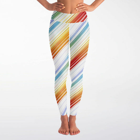 Rainbow Stripes High-Waisted Yoga Leggings for Bright and Stylish Practice - AOP