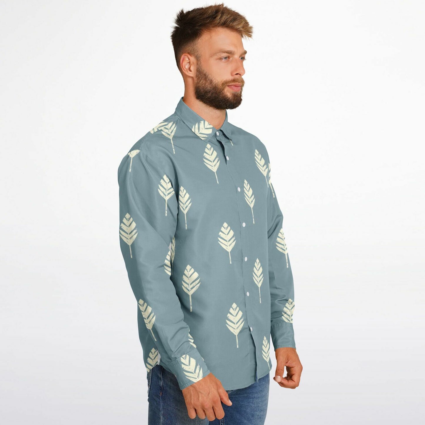 Leaf Pattern Long Sleeve Button Down Shirt