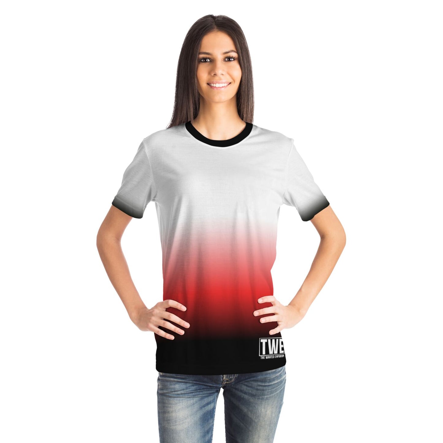 Vibrant Gradient Unisex T-Shirt - Black, Red, and White Fade