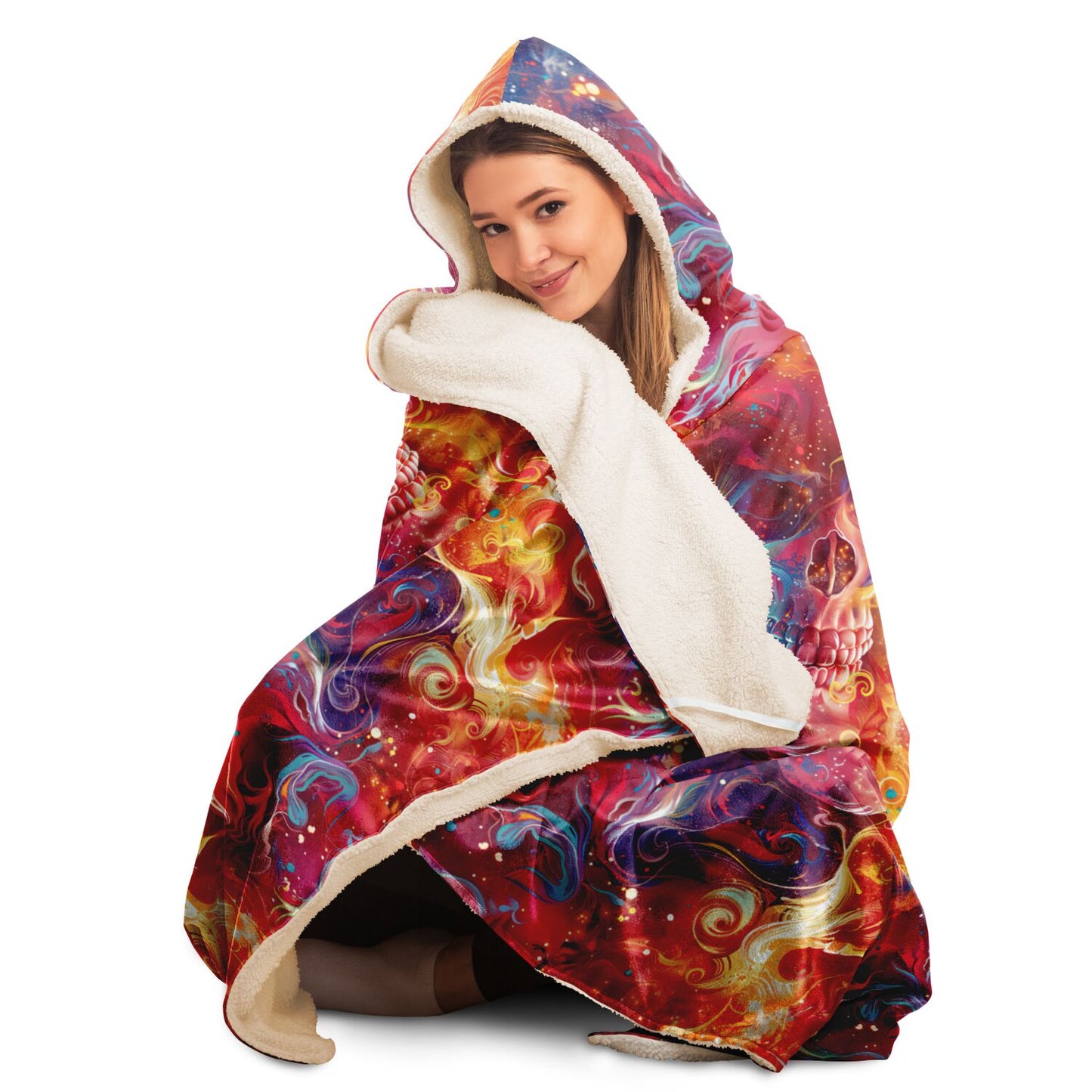 Fiery Skull Hooded Blanket