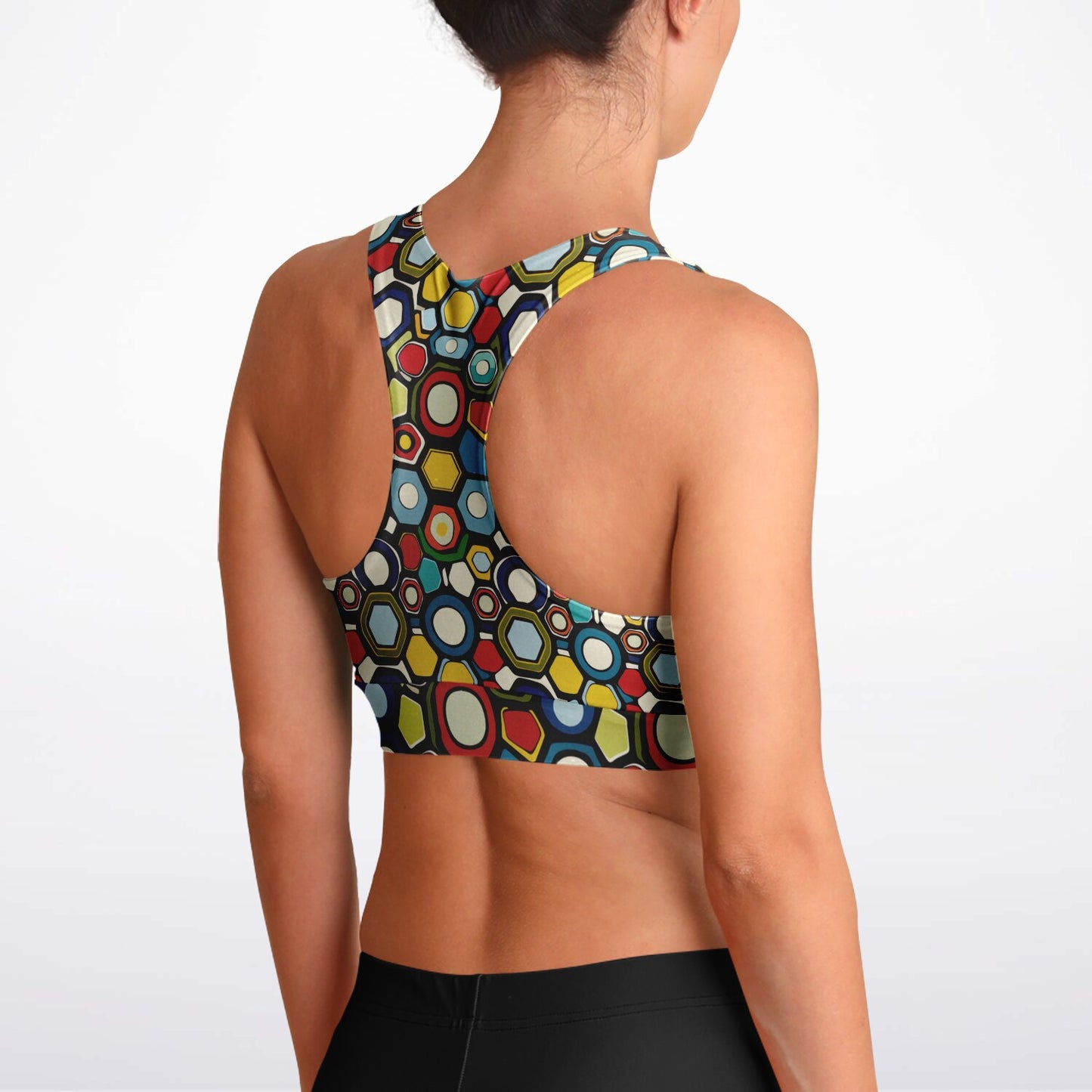 Vibrant Hexagonal Pattern Sports Bra