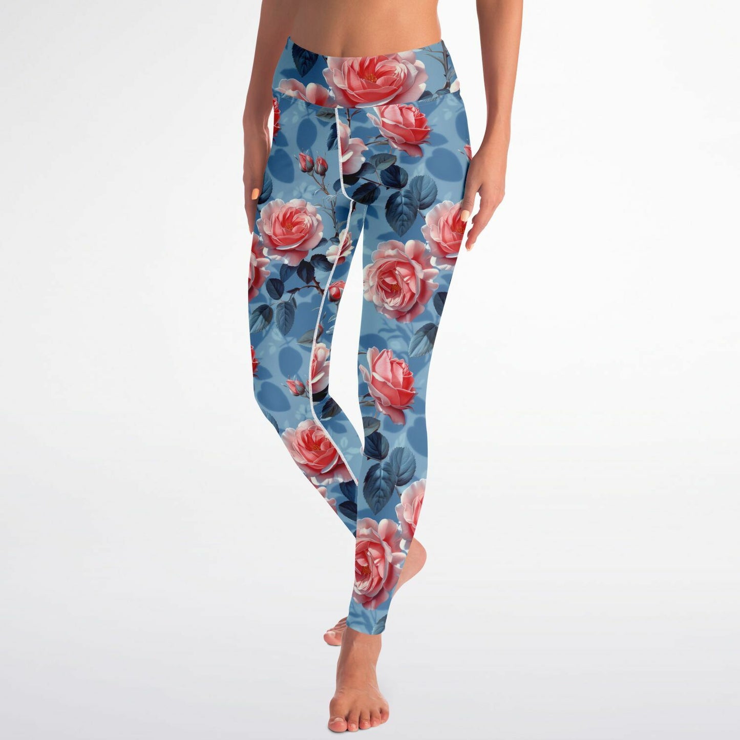 Floral Elegance High-Waisted Yoga Leggings for Graceful and Feminine Style - AOP