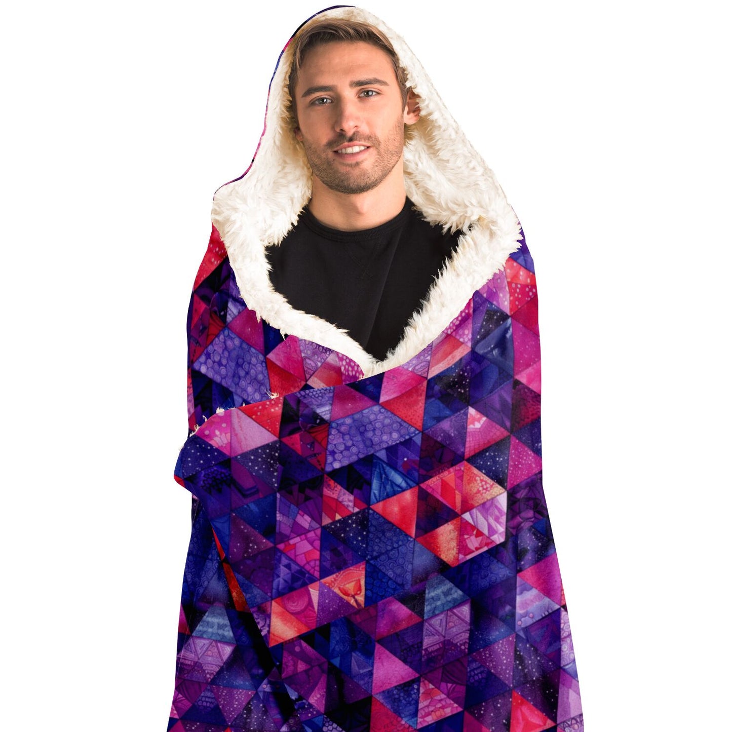 Vibrant Geometric Pattern Hooded Blanket