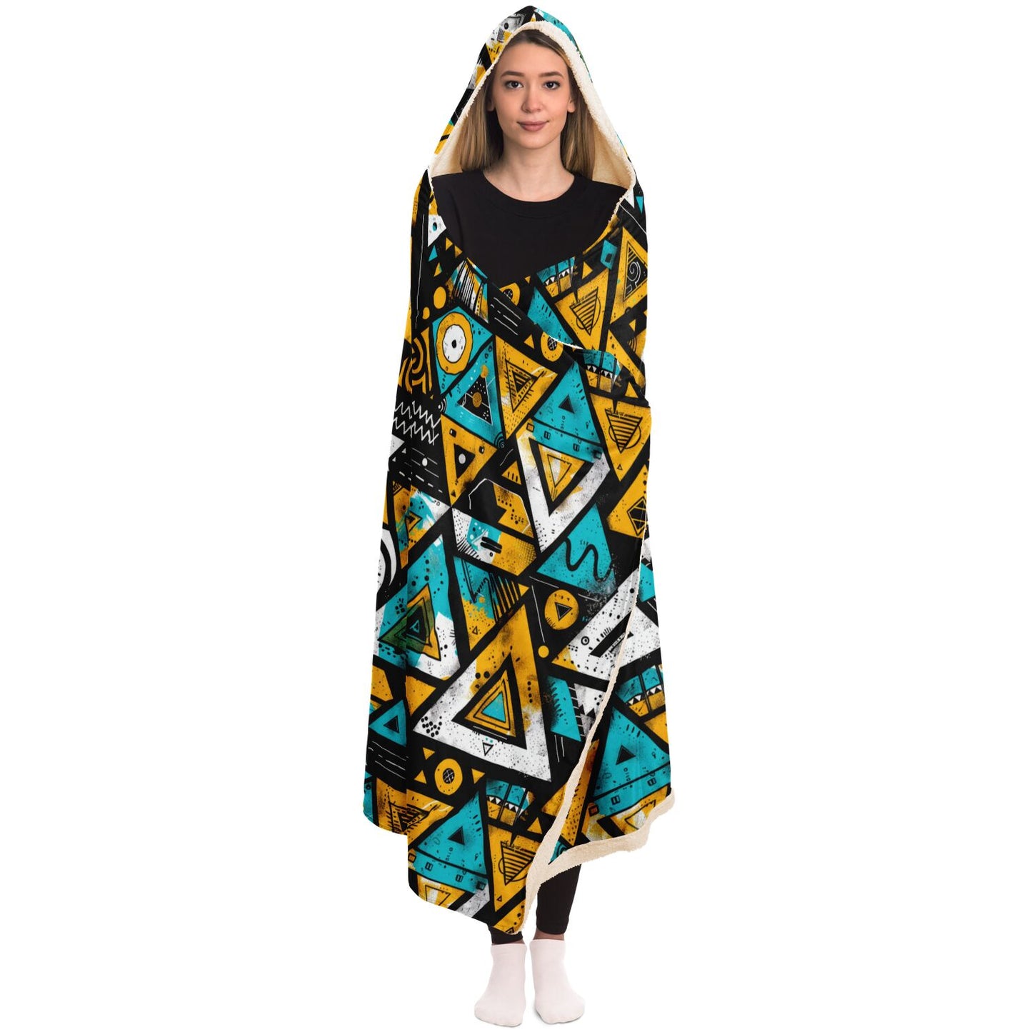 Vibrant Tribal Geometry Hooded Blanket