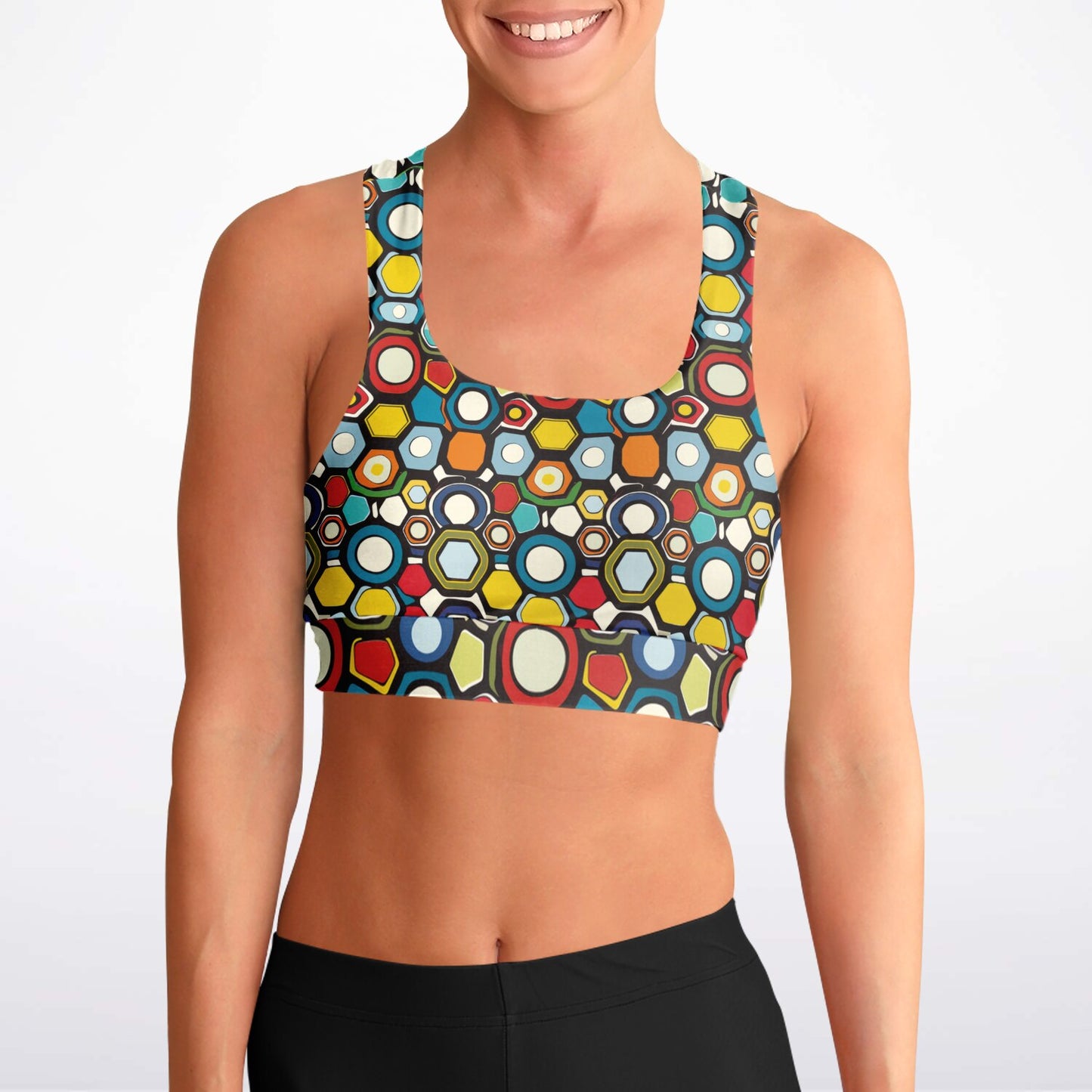 Vibrant Hexagonal Pattern Sports Bra