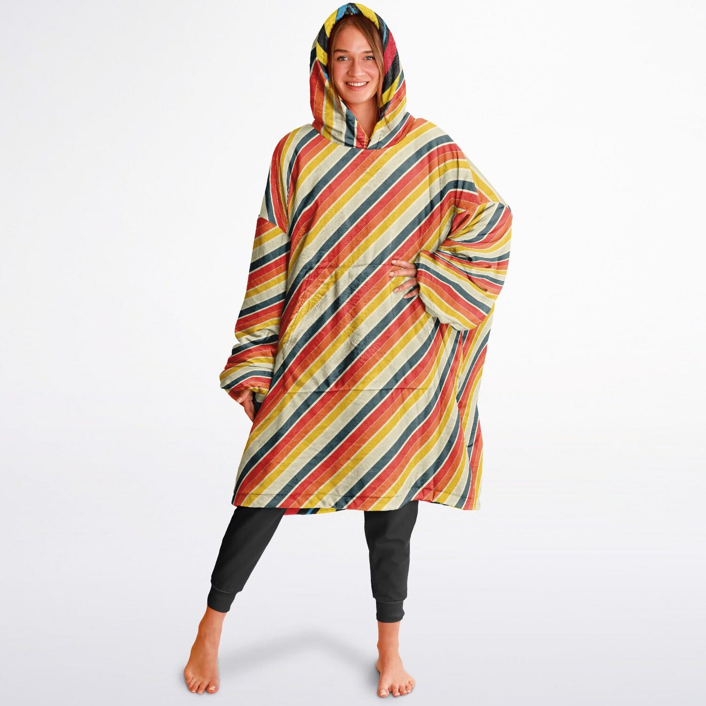 Reversible Snug Hoodie - Multicolor Stripes and Chevron Designs - AOP