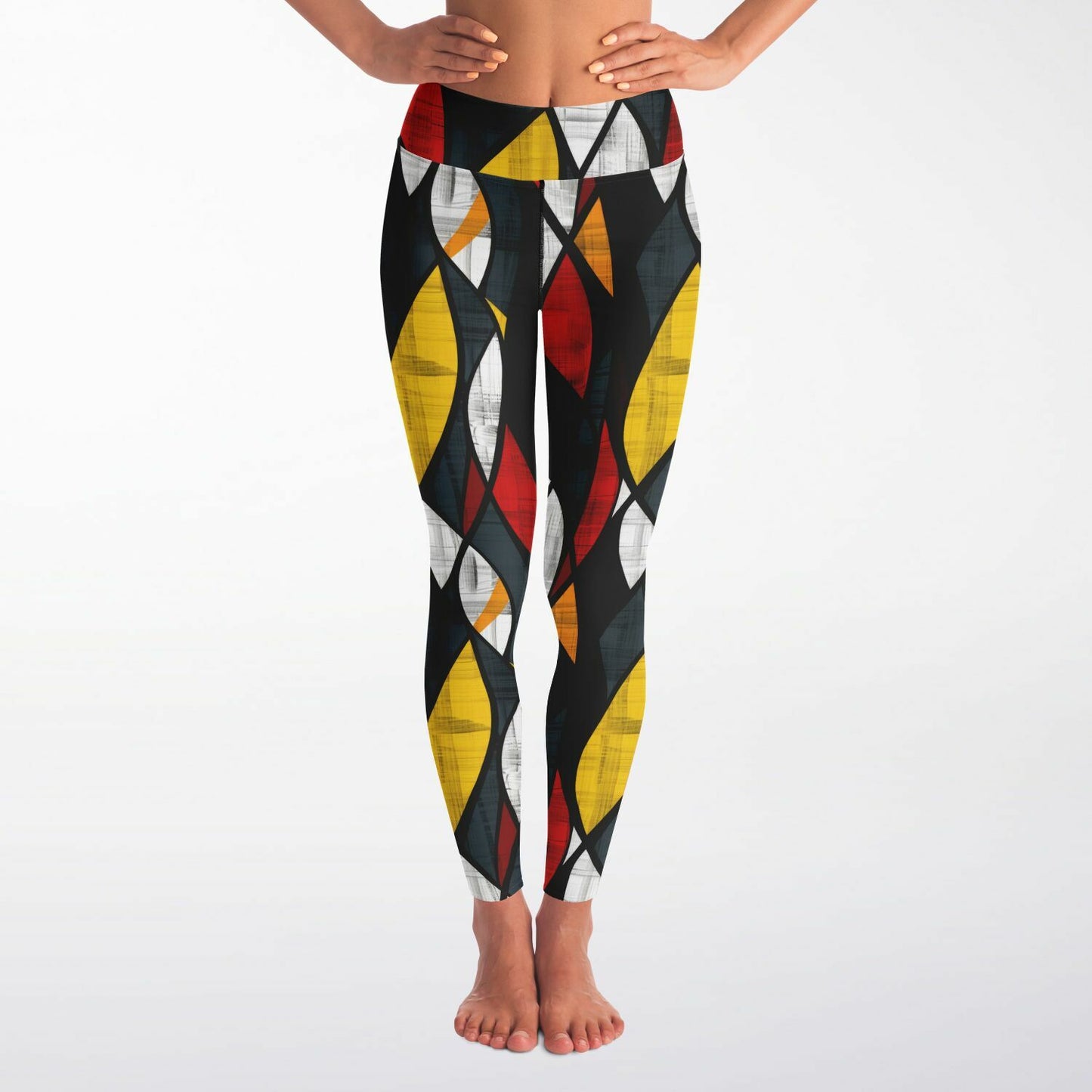 Abstract Geometric High-Waisted Yoga Leggings for Bold and Modern Style - AOP