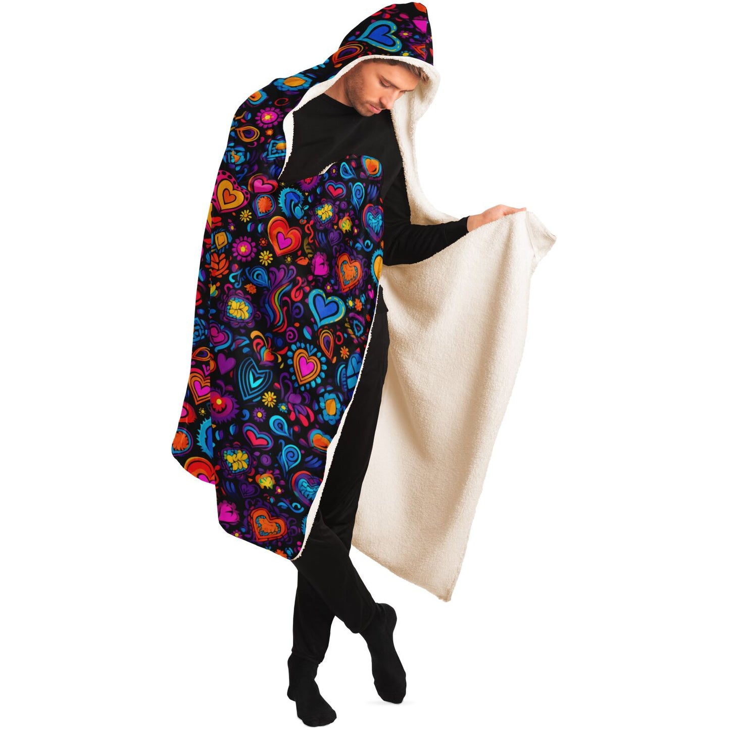 Psychedelic Hearts Hooded Blanket