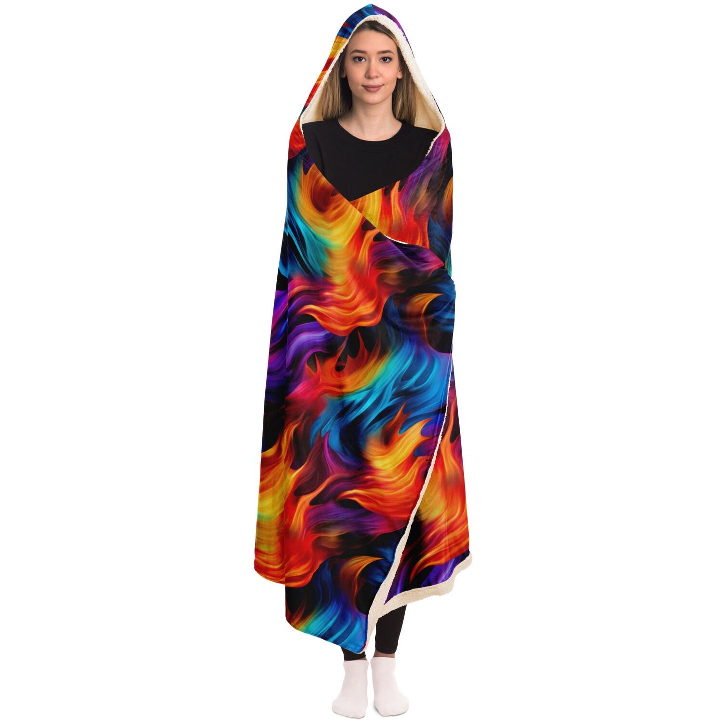 Fiery Waves Hooded Blanket