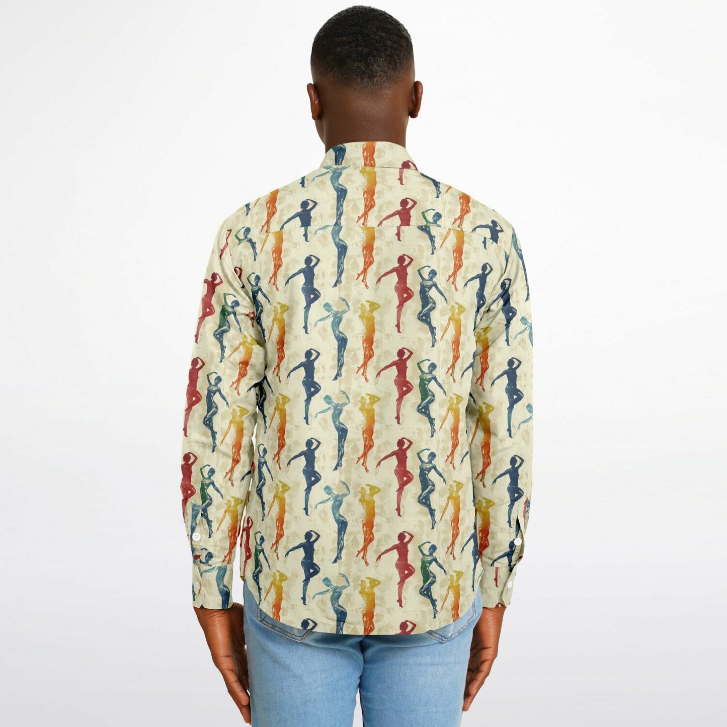 Colorful Silhouette Dance Long Sleeve Button Down Shirt