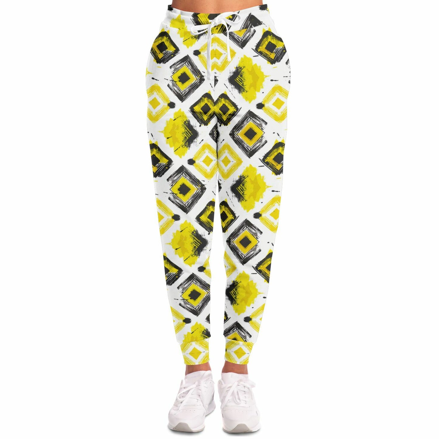 Geometric Yellow And Black Splash Joggers - AOP