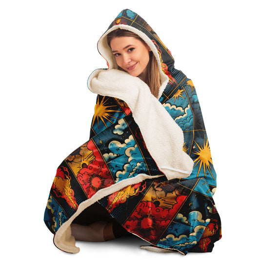 Retro Cosmic Comic Hooded Blanket