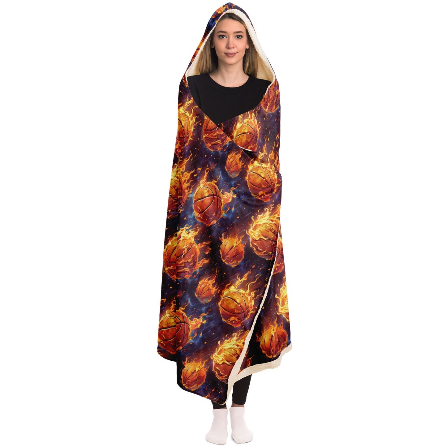 Fiery Basketball Hooded Blanket