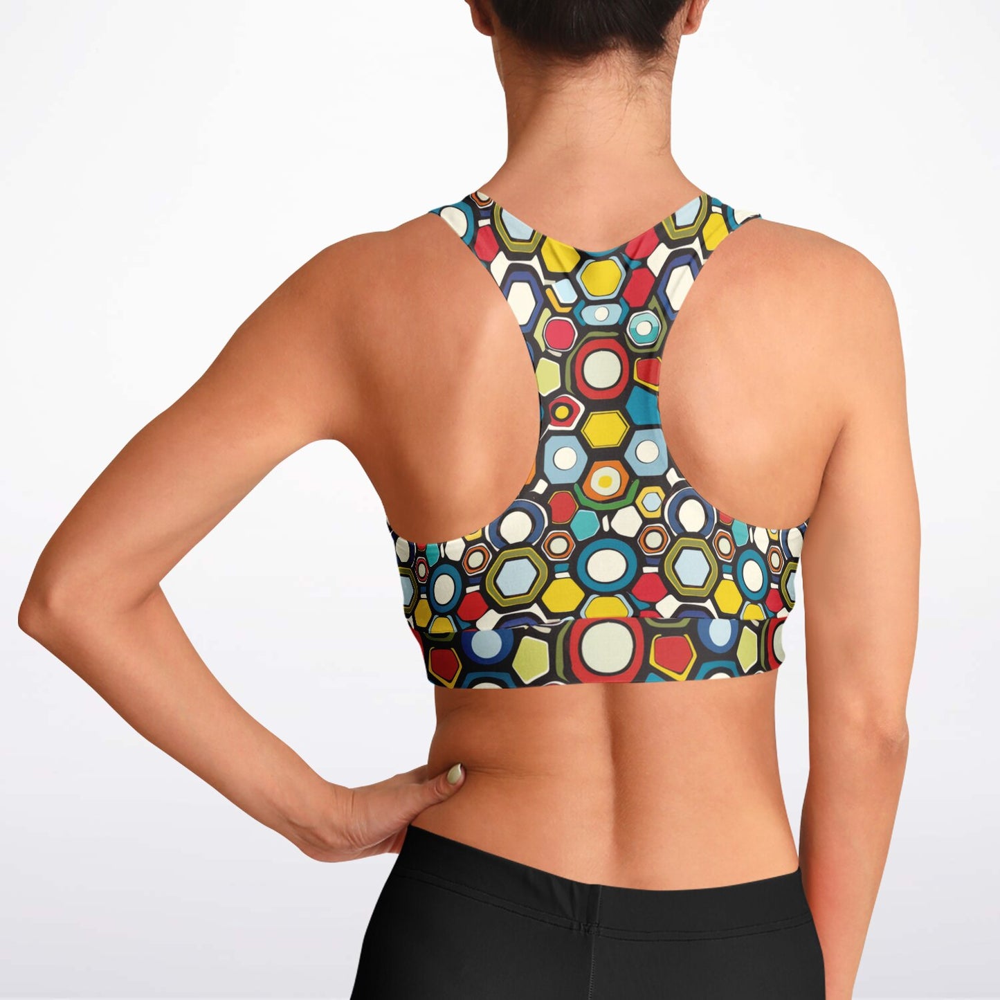 Vibrant Hexagonal Pattern Sports Bra