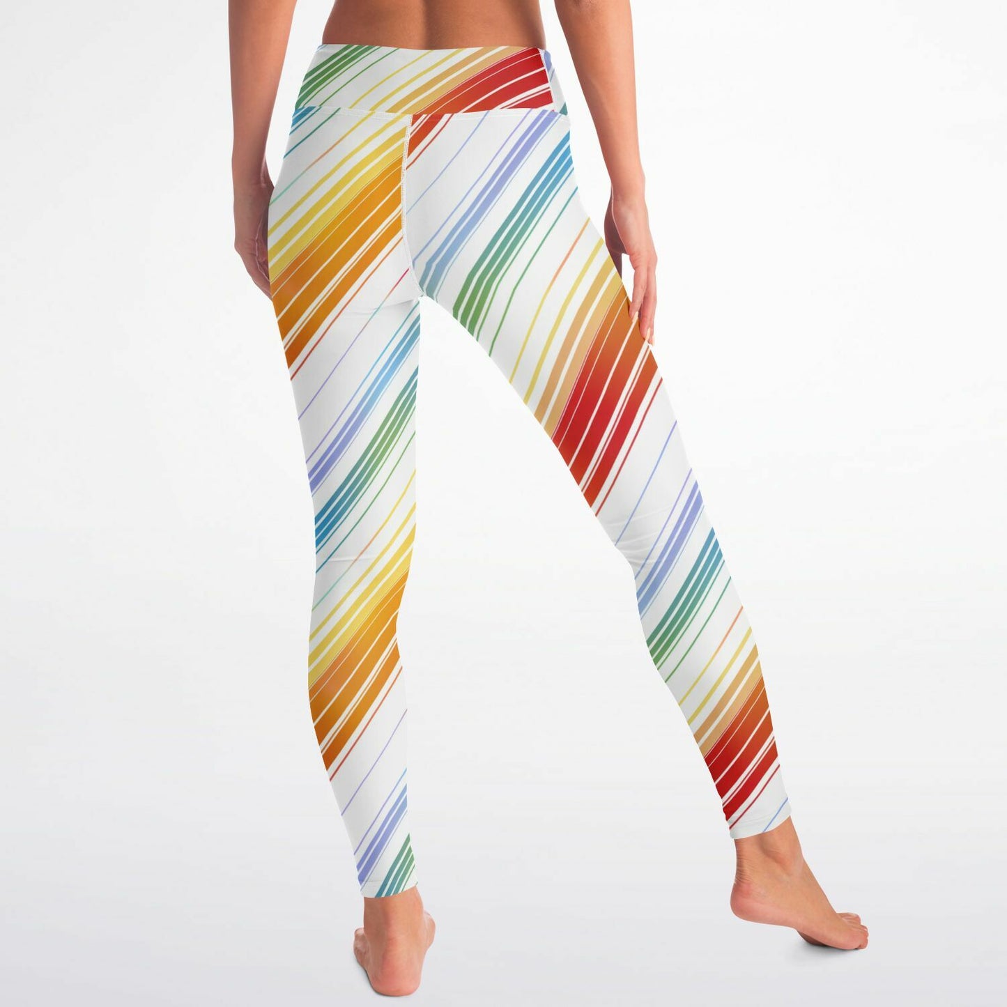 Rainbow Stripes High-Waisted Yoga Leggings for Bright and Stylish Practice - AOP